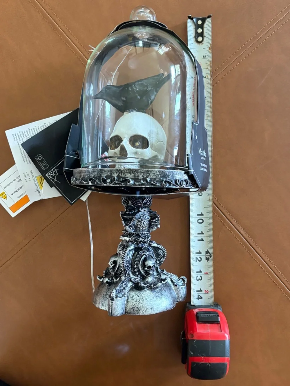 Martha Stewart Halloween Cloche Light Up Skull Raven Pedestal NWT spooky decor